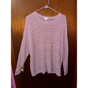 Womens J Jill Open Weave Crochet Sweater Size XL Mauve Purple Pink Long Sleeve